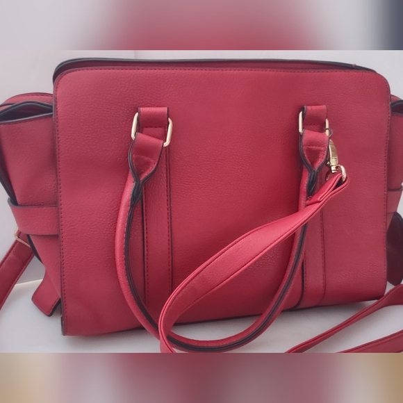 Just Fab Large Satchel Hand Shoulder Bag Gorgeous  Red EUC lot of details - Picture 1 of 11